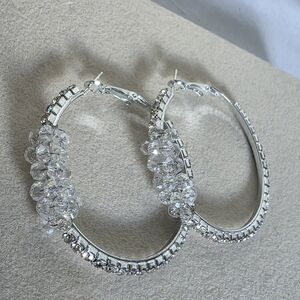 Silver Hoop Earrings with Glass Beads And Rhinestones